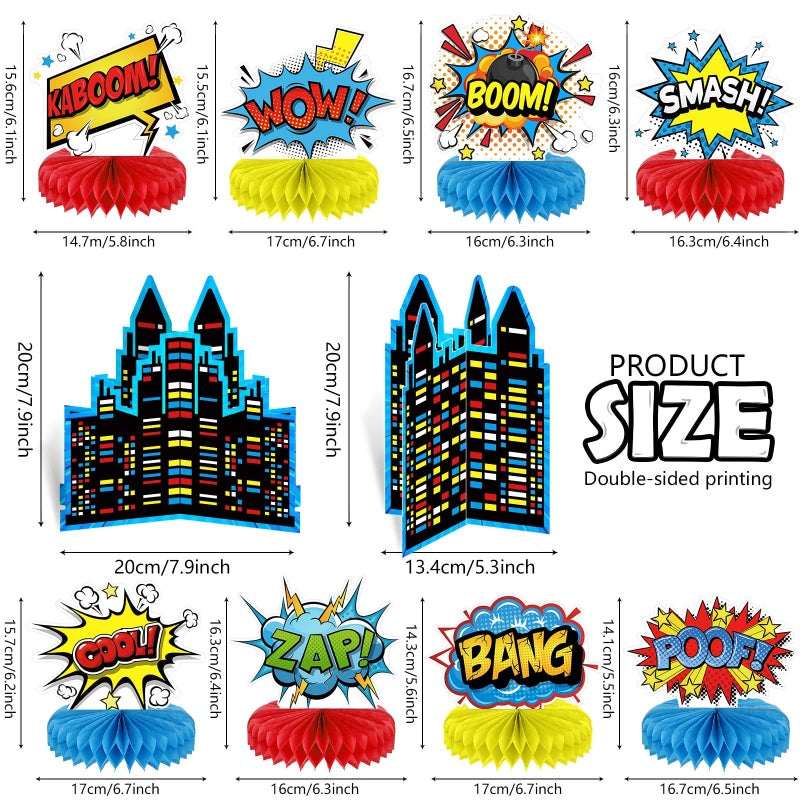 Tevxj Set of 10 Hero Themed Party Decoration hero Honeycomb Centerpieces Action Sign Table Centerpiece Fun Hero Theme Party Table Topper Decor for Happy Birthday Baby Shower Supplies Favor - Image 2