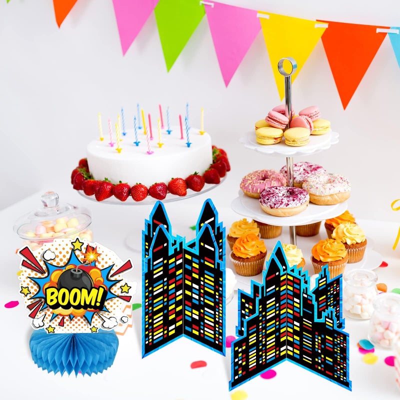 Tevxj Set of 10 Hero Themed Party Decoration hero Honeycomb Centerpieces Action Sign Table Centerpiece Fun Hero Theme Party Table Topper Decor for Happy Birthday Baby Shower Supplies Favor - Image 5