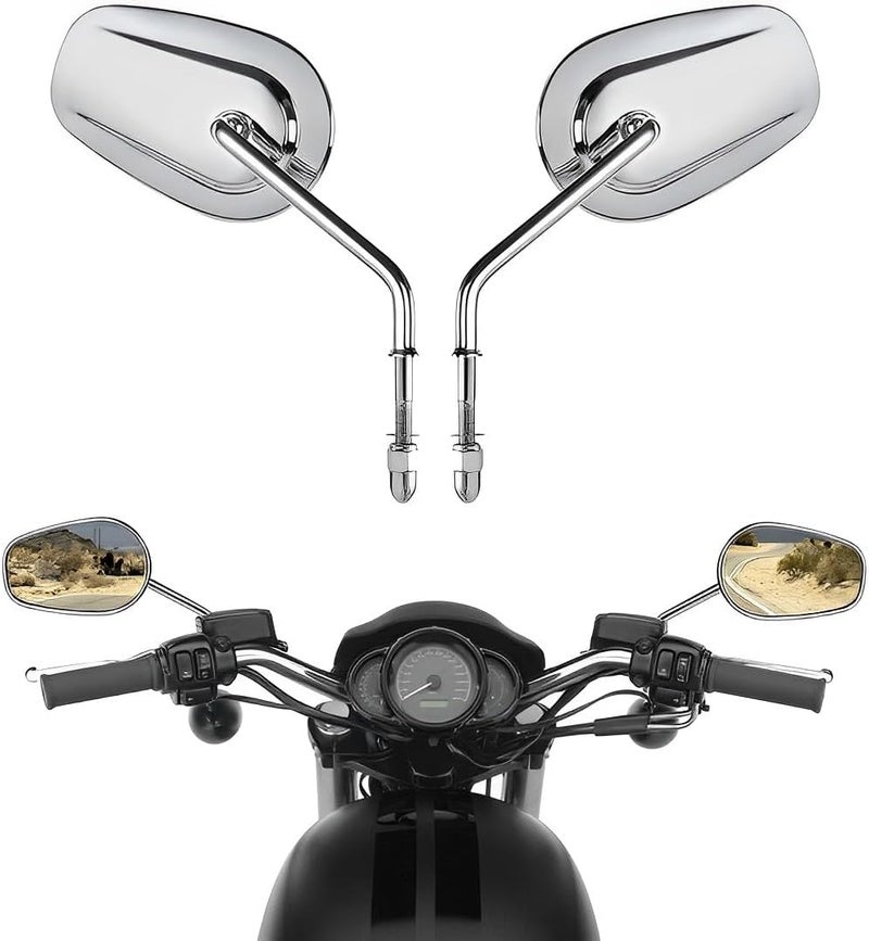 VPZMT Harley 8mm Teardrop Rearview Mirrors for Harley Davidson Touring Sportster XL883 1200 - Silver - Image 1
