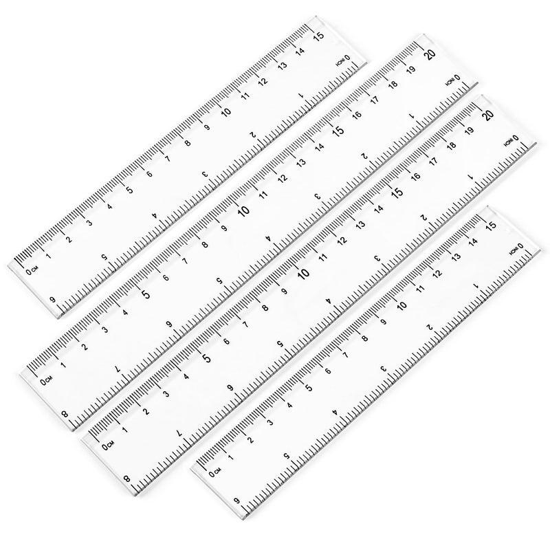 JOYLOYAL 4 Pack Plastic Measuring Tool - 8 inch & 6 inch Straight Ruler with Inches and Metric for School, Office, Construction (Clear, 20cmx2, 15cmx2) - Image 1