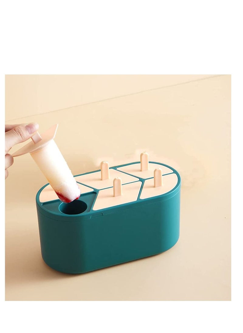 NIBEMINENT - Ice Popsicle Molds, Homemade Pop Maker, 6 Slots Silicone Molds Reusable DIY Cream Oval Sticks Milk Fruit (GREEN) - Image 1