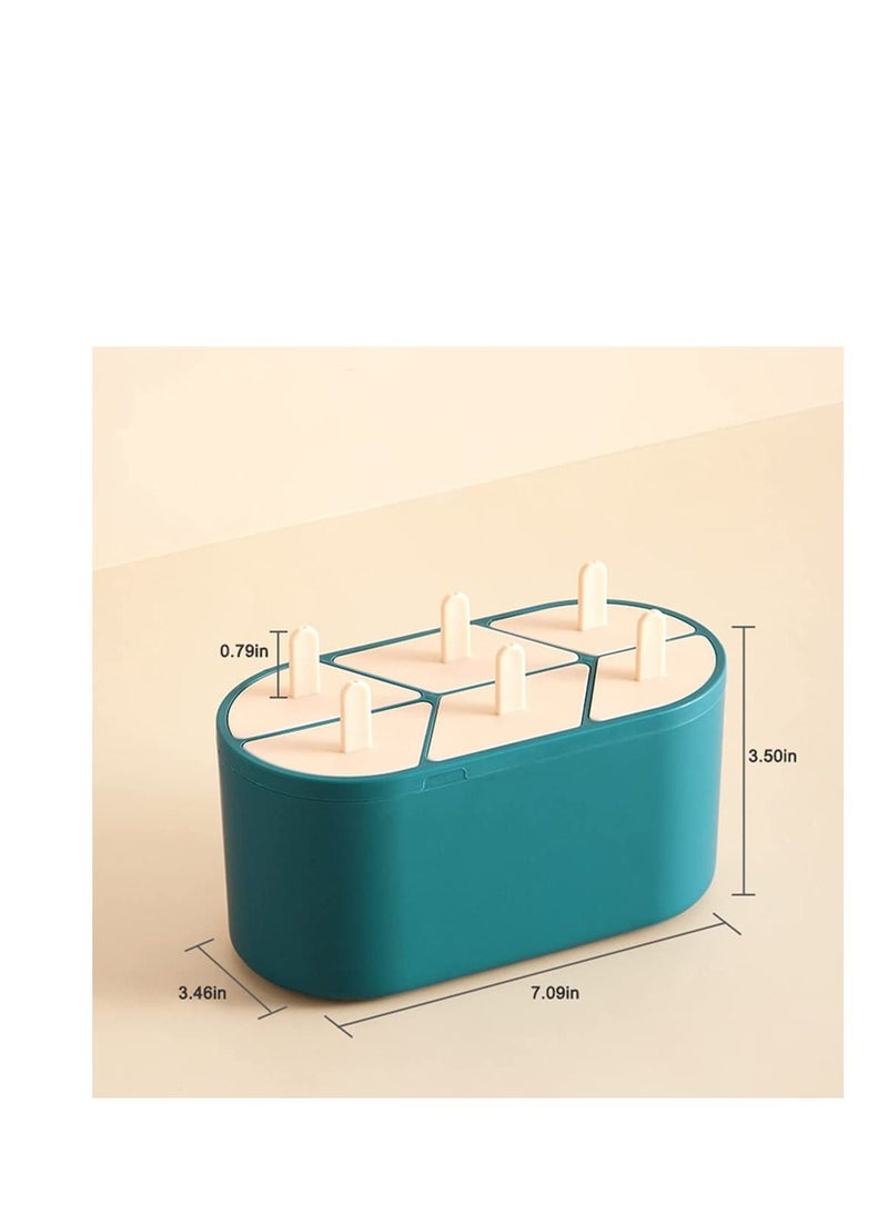 NIBEMINENT - Ice Popsicle Molds, Homemade Pop Maker, 6 Slots Silicone Molds Reusable DIY Cream Oval Sticks Milk Fruit (GREEN) - Image 1