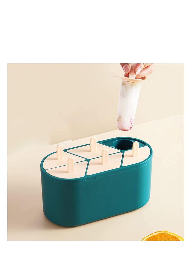 NIBEMINENT - Ice Popsicle Molds, Homemade Pop Maker, 6 Slots Silicone Molds Reusable DIY Cream Oval Sticks Milk Fruit (GREEN) - Image 1