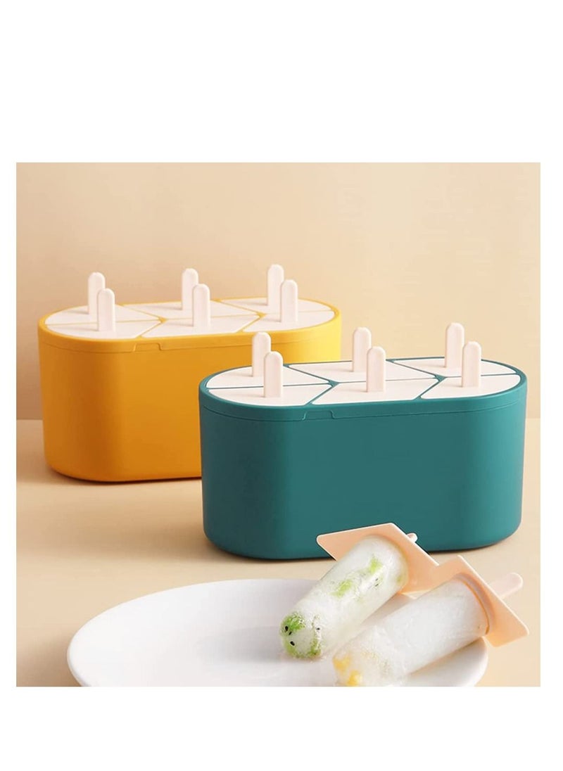 NIBEMINENT - Ice Popsicle Molds, Homemade Pop Maker, 6 Slots Silicone Molds Reusable DIY Cream Oval Sticks Milk Fruit (GREEN) - Image 1