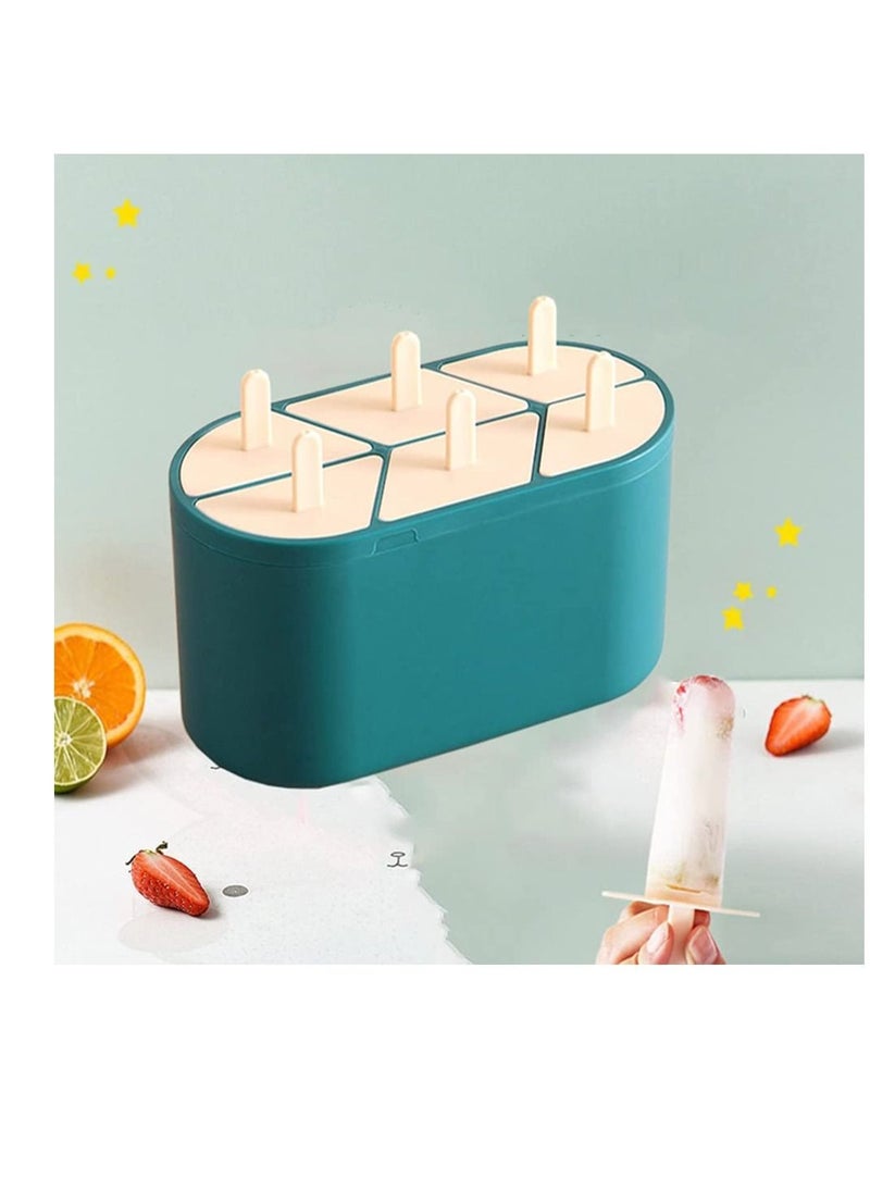 NIBEMINENT - Ice Popsicle Molds, Homemade Pop Maker, 6 Slots Silicone Molds Reusable DIY Cream Oval Sticks Milk Fruit (GREEN) - Image 1