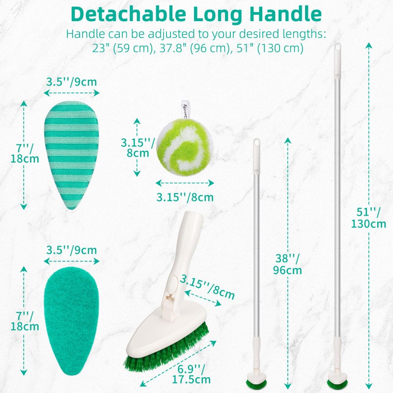 Qaestfy 4-in-1 Tub and Tile Shower Scrubber, 51'' Bathtub Cleaning Brush with Long Handle, Soft & Stiff Bristles Bathroom Scrub Brush, Non-Scratch Shower Cleaner Brush for Cleaning - Image 2