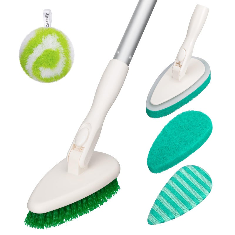 Qaestfy 4-in-1 Tub and Tile Shower Scrubber, 51'' Bathtub Cleaning Brush with Long Handle, Soft & Stiff Bristles Bathroom Scrub Brush, Non-Scratch Shower Cleaner Brush for Cleaning - Image 1