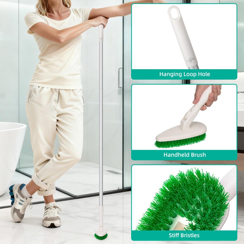 Qaestfy 4-in-1 Tub and Tile Shower Scrubber, 51'' Bathtub Cleaning Brush with Long Handle, Soft & Stiff Bristles Bathroom Scrub Brush, Non-Scratch Shower Cleaner Brush for Cleaning - Image 5