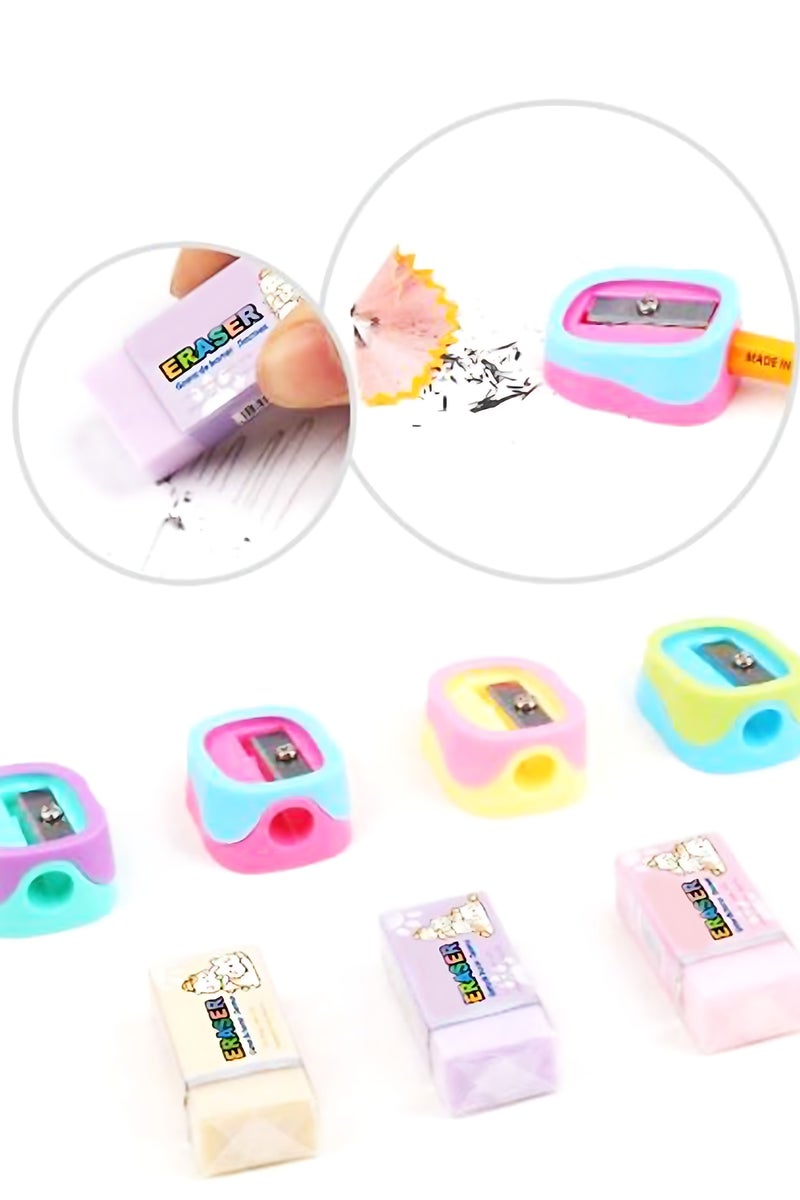 Share the Love Share The Love Combo Eraser + Sharpener Set – 24pcs for Kids, School Stationery, Craft Kits & Classrooms – Soft Erasers & Manual Sharpeners for Everyday Use  - Image 2
