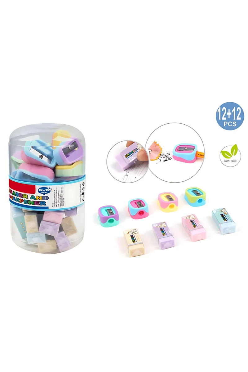 Share the Love Share The Love Combo Eraser + Sharpener Set – 24pcs for Kids, School Stationery, Craft Kits & Classrooms – Soft Erasers & Manual Sharpeners for Everyday Use