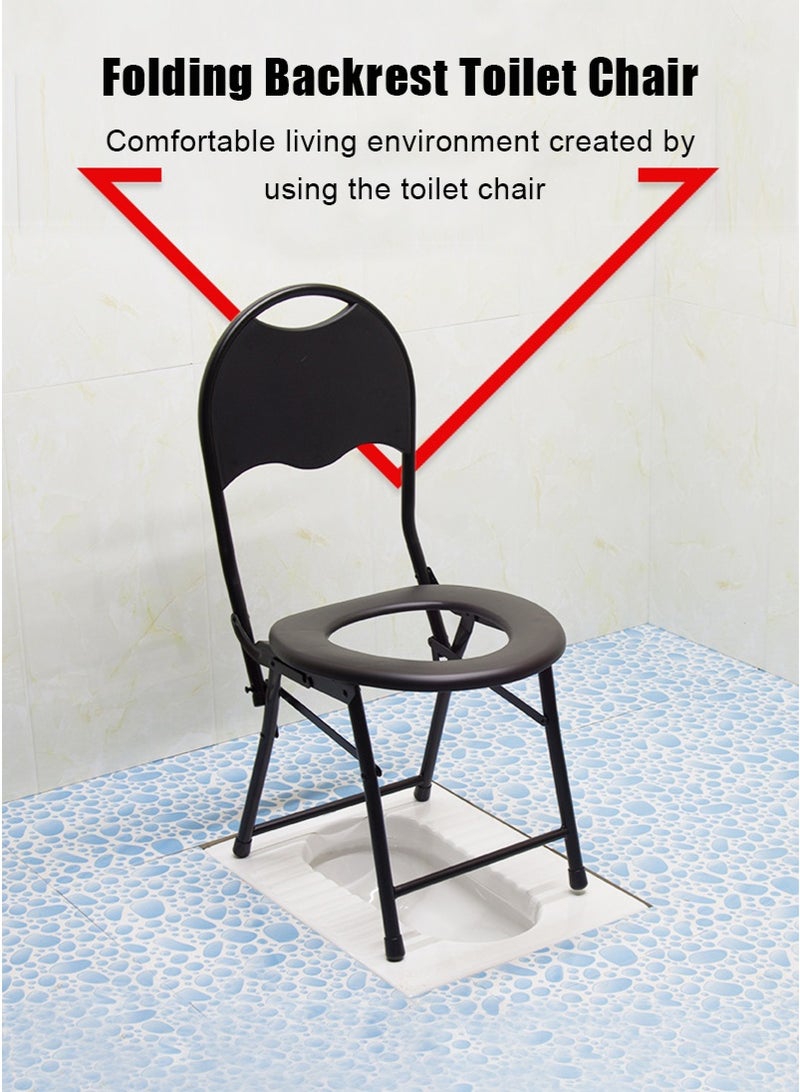 TAPIT Folding Toilet Chair with Backrest for Elderly People, Portable Toilet for Camping, Portable Toilet Seat, Folding Toilet Seat for Adult, Car Toilet, Travel Toilet for Travel Hiking Tent Boat Emergency (Black) - Image 2