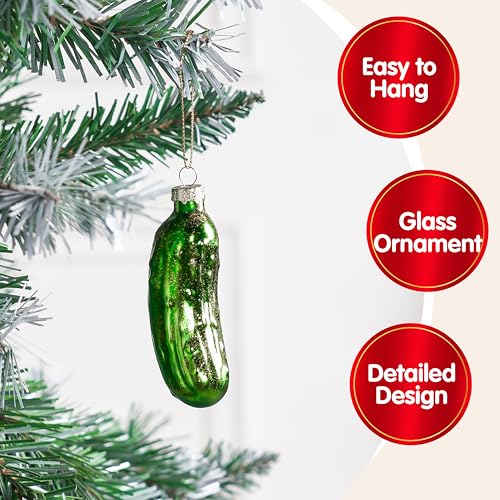 Joiedomi Christmas Pickle Glass Ornament Glass Blown Food Ornament Presents for Christmas Tree Decoration Xmas Cucumber Decoration for Xmas Gift Holiday Party Favor - Image 3
