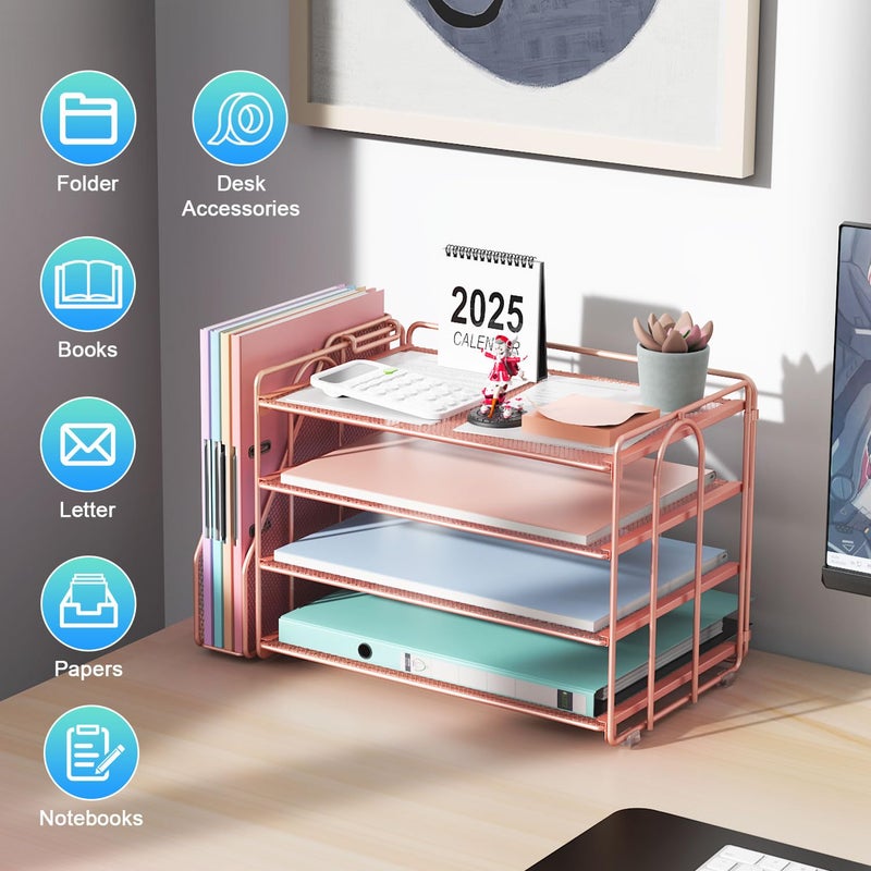 gianotter 4-Tier Paper Organizer With Magazine Holder, Desk Organizers and Accessories, Desk Accessories & Workspace Organizers, File Organizer for Office Supplies Storag (Rose Gold, 4-Tier) - Image 2
