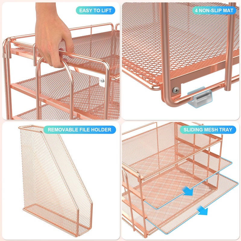gianotter 4-Tier Paper Organizer With Magazine Holder, Desk Organizers and Accessories, Desk Accessories & Workspace Organizers, File Organizer for Office Supplies Storag (Rose Gold, 4-Tier) - Image 4