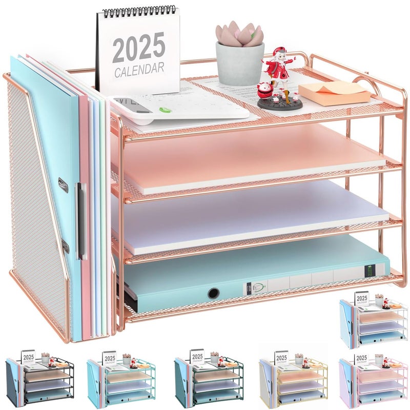 gianotter 4-Tier Paper Organizer With Magazine Holder, Desk Organizers and Accessories, Desk Accessories & Workspace Organizers, File Organizer for Office Supplies Storag (Rose Gold, 4-Tier) - Image 1