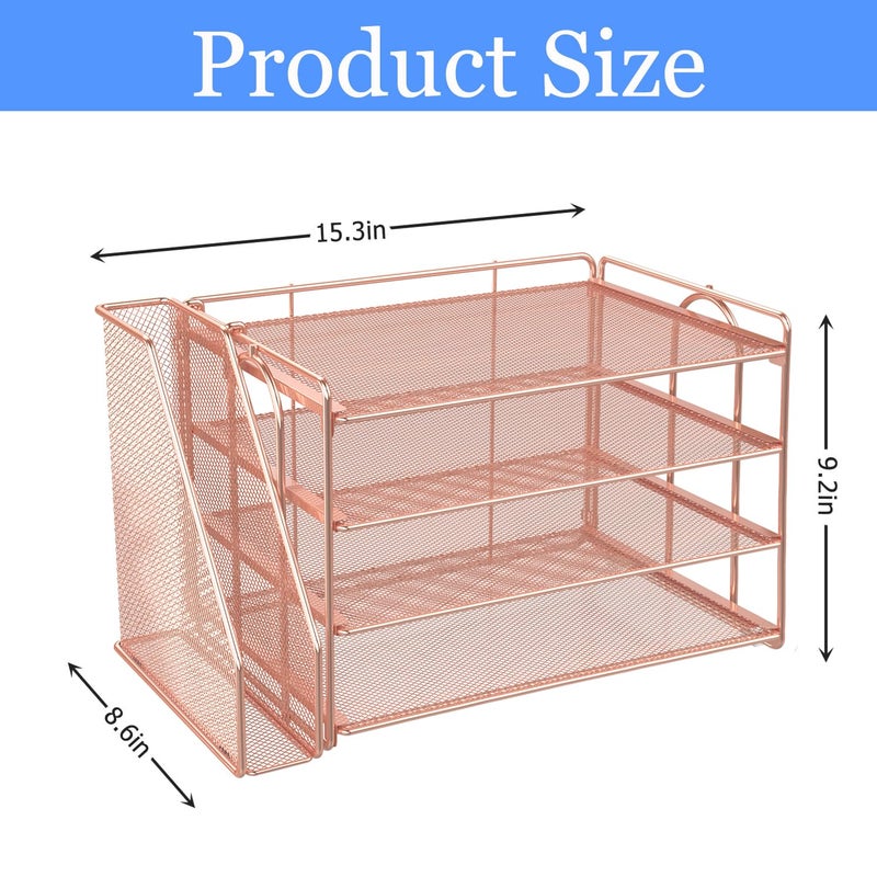 gianotter 4-Tier Paper Organizer With Magazine Holder, Desk Organizers and Accessories, Desk Accessories & Workspace Organizers, File Organizer for Office Supplies Storag (Rose Gold, 4-Tier) - Image 5