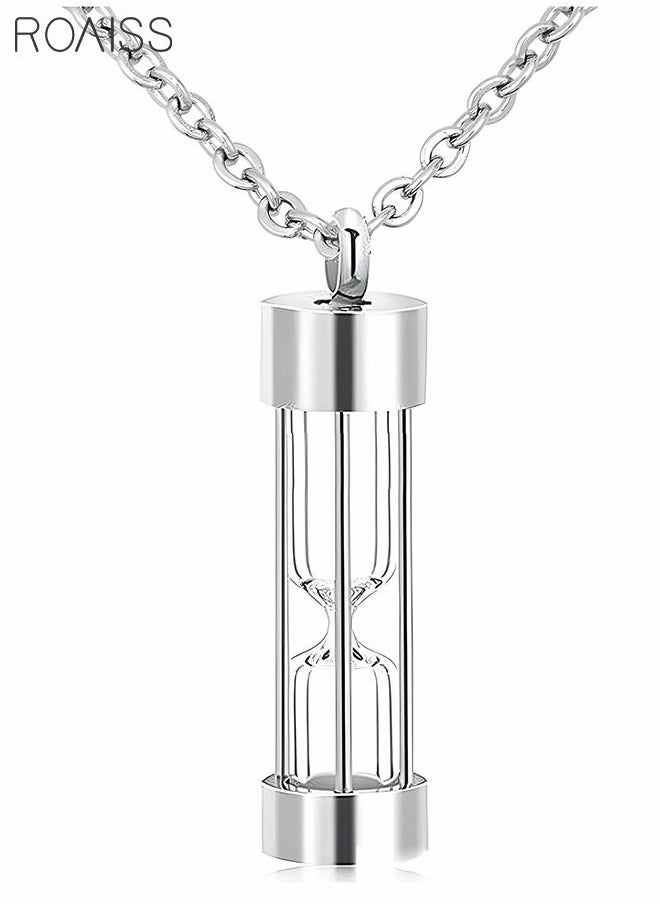 roaiss - Hourglass Perfume Bottle Pendant Necklace Titanium Steel Jewelry Sealed Glass Locket Stainless Steel Timeless Charm Memorial Gift for Men Women Couples Silver - Image 1