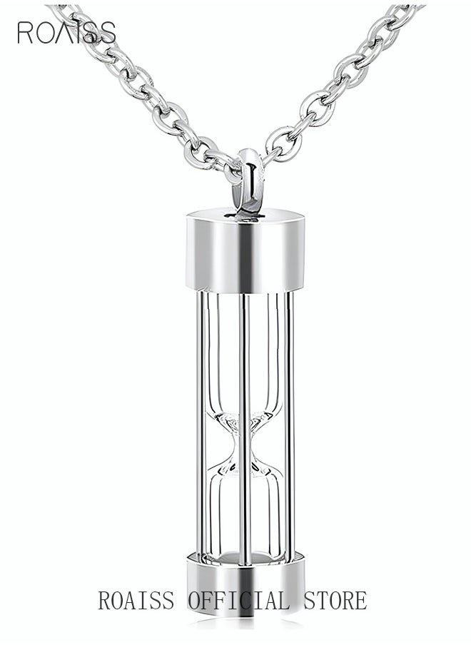 roaiss Hourglass Perfume Bottle Pendant Necklace Titanium Steel Jewelry Sealed Glass Locket Stainless Steel Timeless Charm Memorial Gift for Men Women Couples Silver  - Image 2