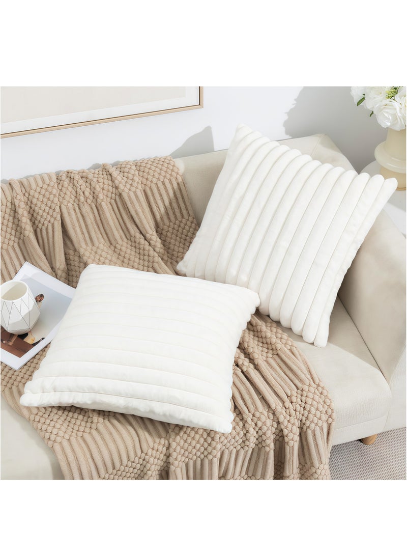 Alruht Set of 2 Throw Pillow Covers, Soft Striped Decorative Pillow Covers, Cushion Cases for Sofa, Couch, Bedroom, Living Room (Cream White, 45x45cm)  - Image 5