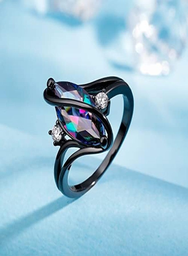 VOLUKA 18K Black Gold Plated Rainbow CZ Marquise Promise Rings for Women Cocktail Eternity Band Party Birthday Gifts Fashion Jewelry(9) - Image 5