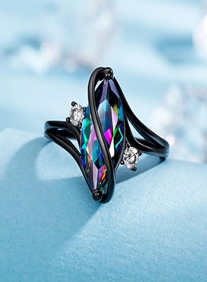 VOLUKA 18K Black Gold Plated Rainbow CZ Marquise Promise Rings for Women Cocktail Eternity Band Party Birthday Gifts Fashion Jewelry(9) - Image 4