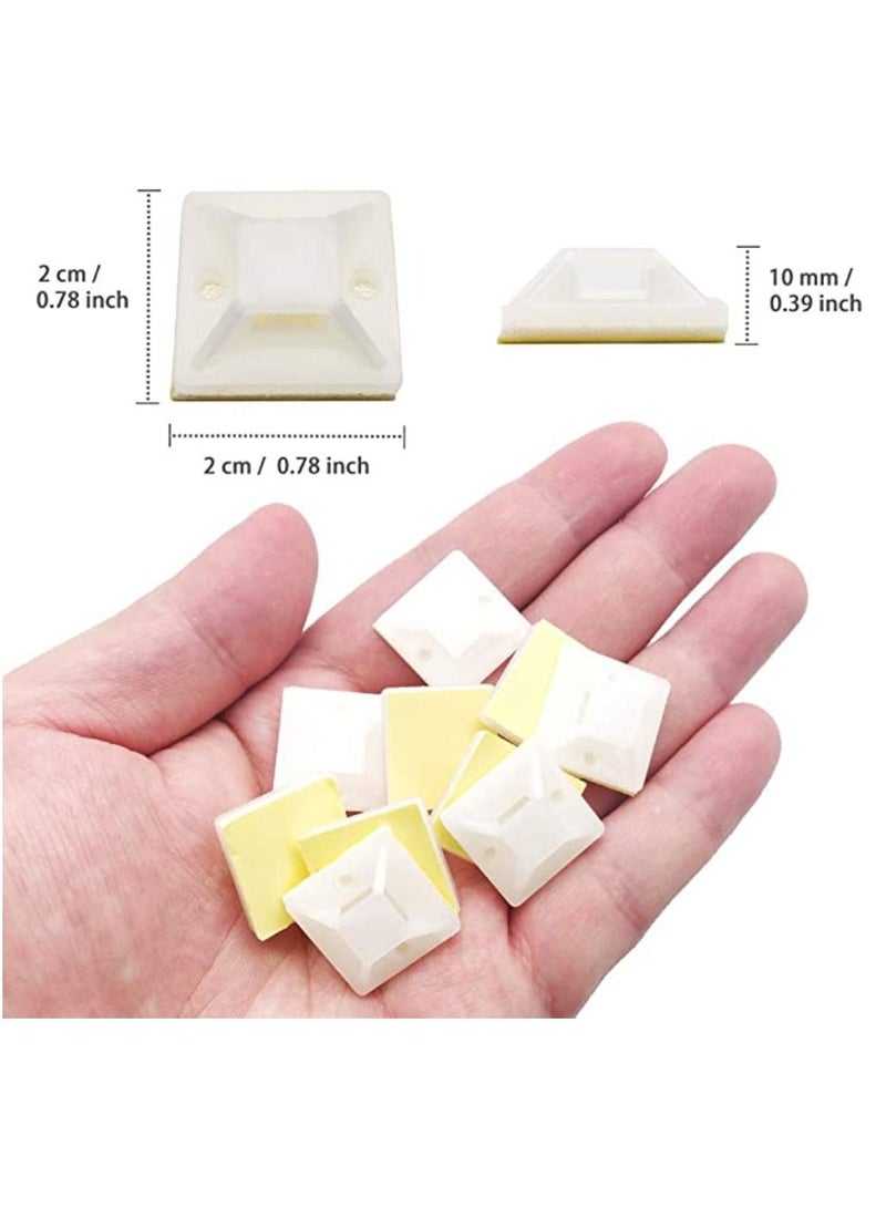 Snowlite Pack Of 100 Pcs White Cable Tie Bases 20mm X 20mm Self Adhesive Cable Holders Mounts With 100 Nylon Cable Ties 35mm X 100mm Zip Ties - Image 2