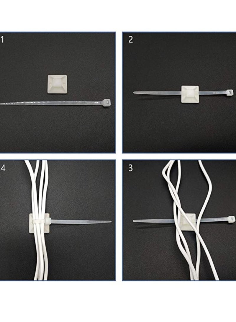 Snowlite Pack Of 100 Pcs White Cable Tie Bases 20mm X 20mm Self Adhesive Cable Holders Mounts With 100 Nylon Cable Ties 35mm X 100mm Zip Ties - Image 5