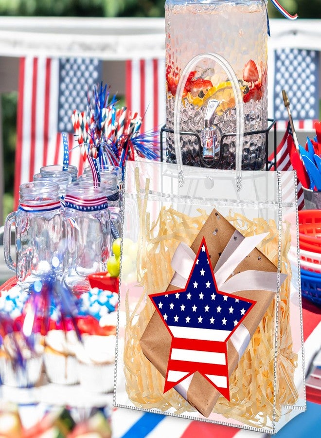 Aliceset 24 Pcs Patriotic Gift Bags with Handle, 4th of July Clear PVC Gift Bags, American Star Reusable Transparent Goodie Holder for Independence Day USA Patriotic Party Favor, 9.84"x9.84"x3.54" - Image 5