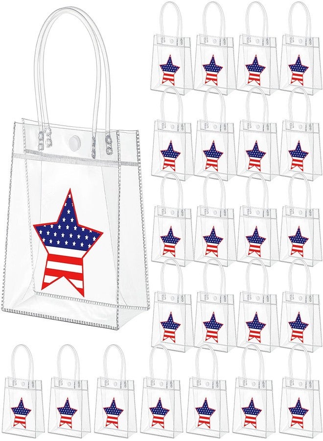 Aliceset 24 Pcs Patriotic Gift Bags with Handle, 4th of July Clear PVC Gift Bags, American Star Reusable Transparent Goodie Holder for Independence Day USA Patriotic Party Favor, 9.84"x9.84"x3.54" - Image 1
