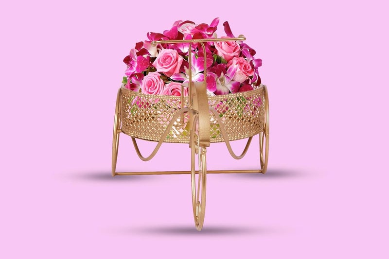 Indian Artisans Handcrafted Tricycle Hamper Golden Metal Hamper Decorative Basket for Gift Hamper, Iron Gift Hamper Ideal for Gifting, Wedding Hampers, 30.4 X 10.7x 10.2cm - Image 4