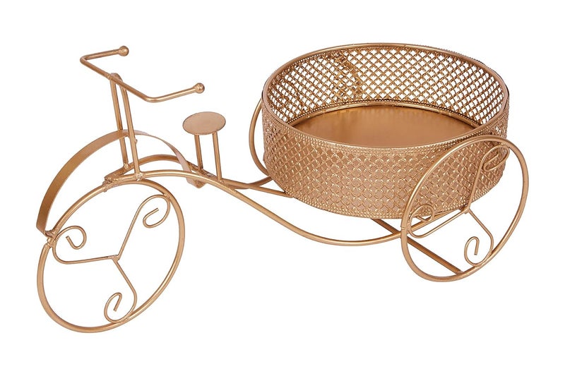 Indian Artisans Handcrafted Tricycle Hamper Golden Metal Hamper Decorative Basket for Gift Hamper, Iron Gift Hamper Ideal for Gifting, Wedding Hampers, 30.4 X 10.7x 10.2cm - Image 1