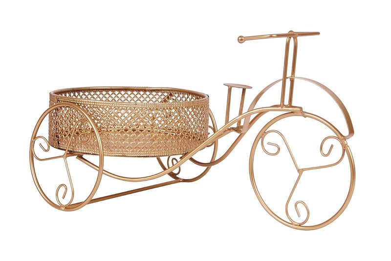 Indian Artisans Handcrafted Tricycle Hamper Golden Metal Hamper Decorative Basket for Gift Hamper, Iron Gift Hamper Ideal for Gifting, Wedding Hampers, 30.4 X 10.7x 10.2cm - Image 2