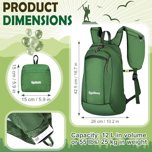 EgoNova 12L Ultralight & Thin Packable Daypack, Small Foldable Hiking Backpack Travel Bag, Water Resistant Day Pack for Men Women - Image 4