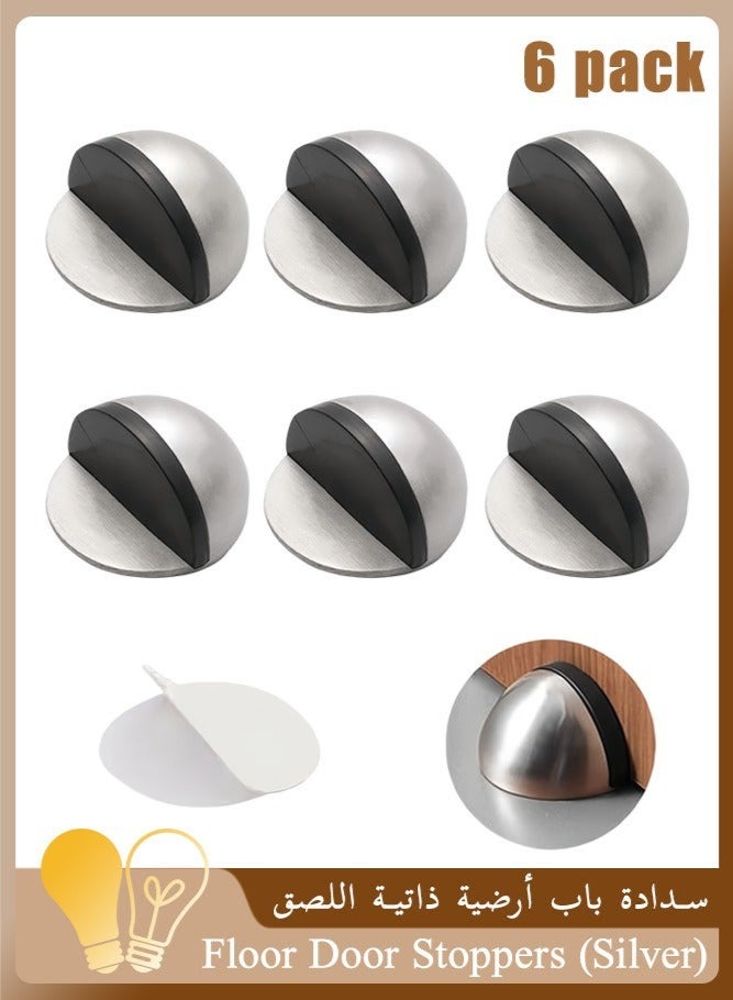 Forest Home 6 Pack Self Adhesive Floor Door Stoppers, Stainless Steel Door Stopper, Polished Oval Half Moon with Glues for Protect of Wall Har, Floor, Glass Door for Home, School, Office Floor (Silver) - Image 1