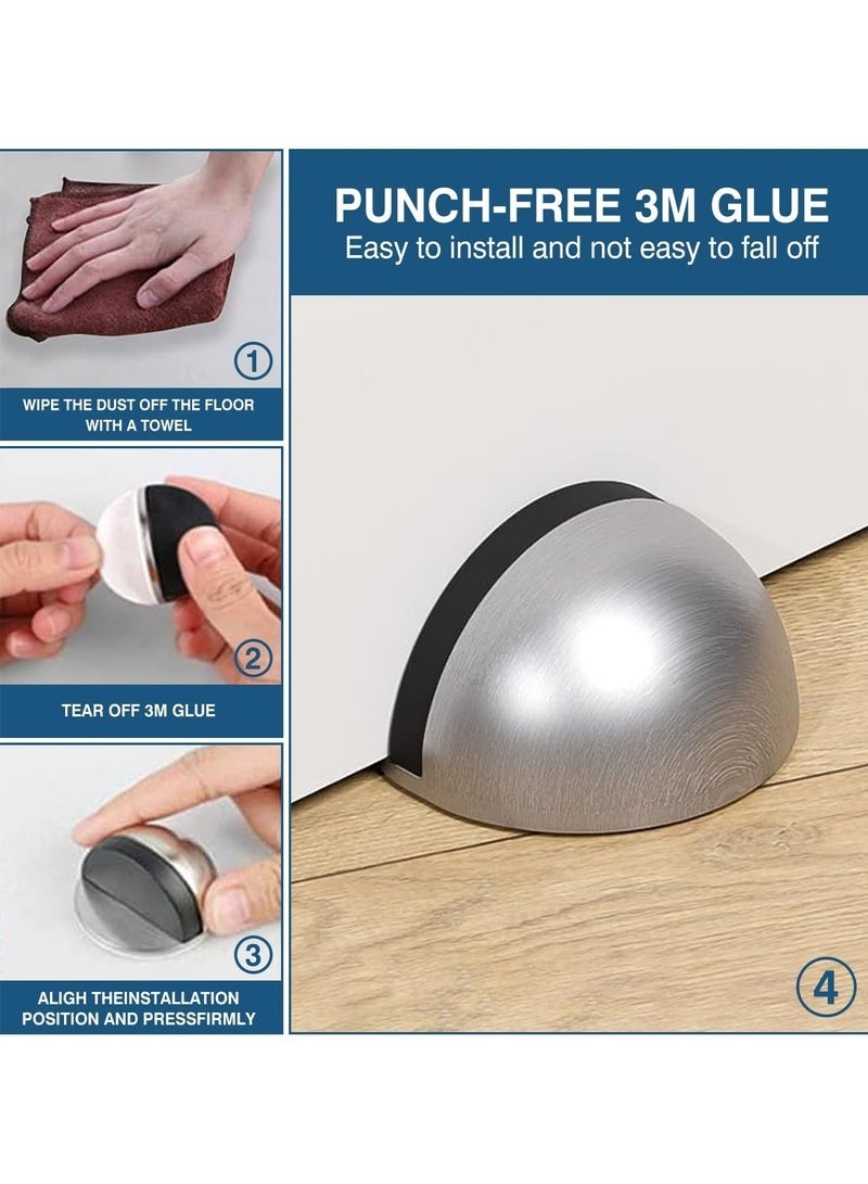 Forest Home 6 Pack Self Adhesive Floor Door Stoppers, Stainless Steel Door Stopper, Polished Oval Half Moon with Glues for Protect of Wall Har, Floor, Glass Door for Home, School, Office Floor (Silver) - Image 3