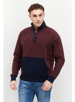 PERRY ELLIS Men Mock Neck Half Zip Sweatshirt, Burgundy  - Image 1