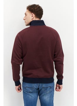 PERRY ELLIS Men Mock Neck Half Zip Sweatshirt, Burgundy  - Image 2