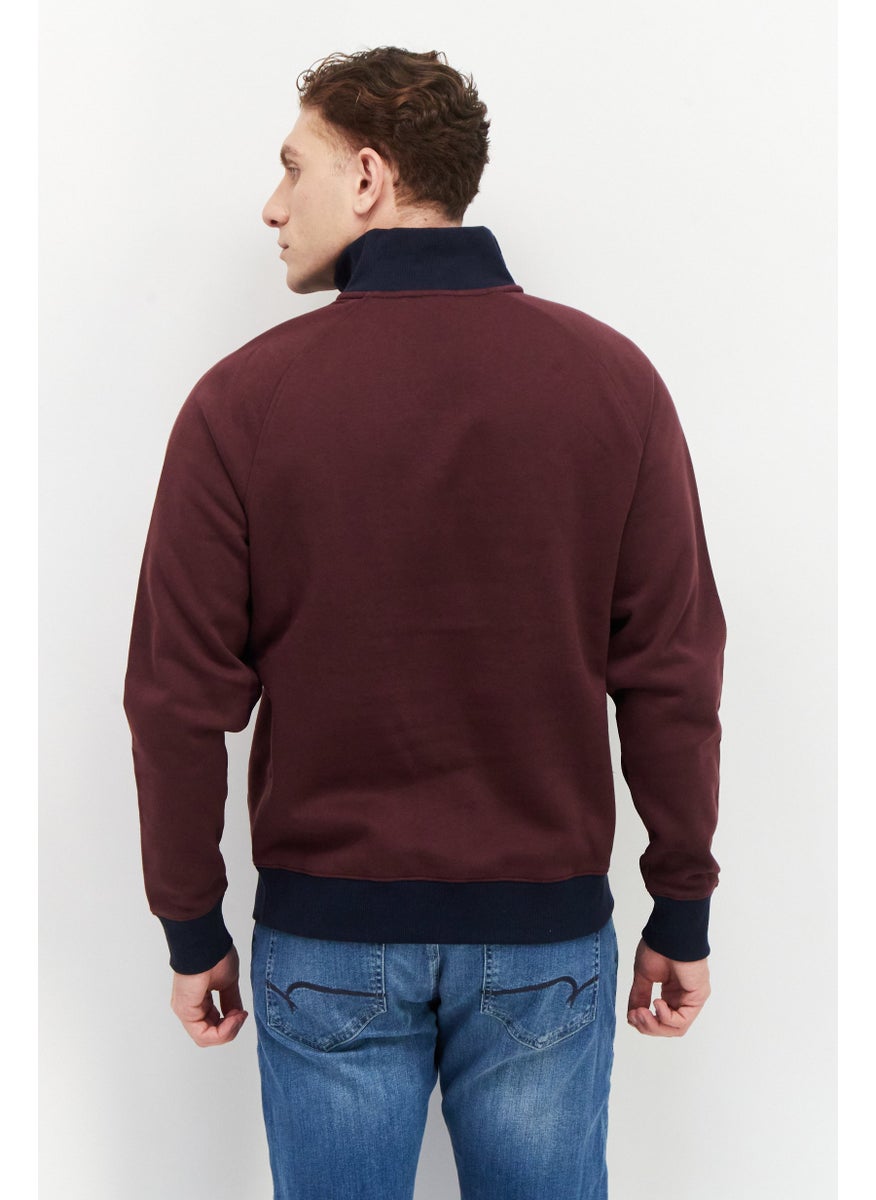 PERRY ELLIS Men Mock Neck Half Zip Sweatshirt, Burgundy  - Image 2
