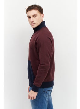 PERRY ELLIS Men Mock Neck Half Zip Sweatshirt, Burgundy  - Image 4