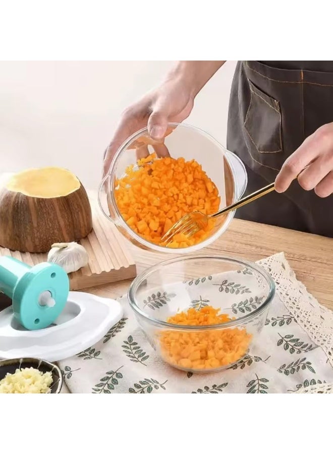 Generic Manual Hand-Push Food Chopper – Mint Green – Stainless-Steel Blades, Transparent Bowl & Non-Slip Base, Easy to Clean – For Garlic, Onion, Vegetables & Small Boneless Meat – 1pcs - Image 4