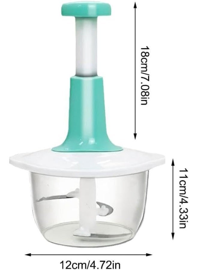 Generic Manual Hand-Push Food Chopper – Mint Green – Stainless-Steel Blades, Transparent Bowl & Non-Slip Base, Easy to Clean – For Garlic, Onion, Vegetables & Small Boneless Meat – 1pcs - Image 2