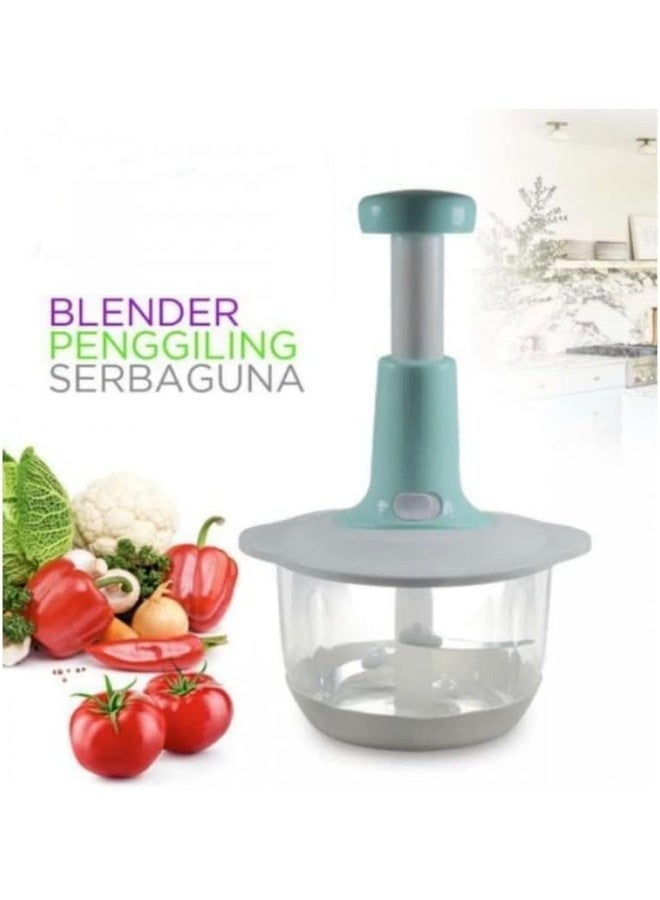 Generic Manual Hand-Push Food Chopper – Mint Green – Stainless-Steel Blades, Transparent Bowl & Non-Slip Base, Easy to Clean – For Garlic, Onion, Vegetables & Small Boneless Meat – 1pcs - Image 1