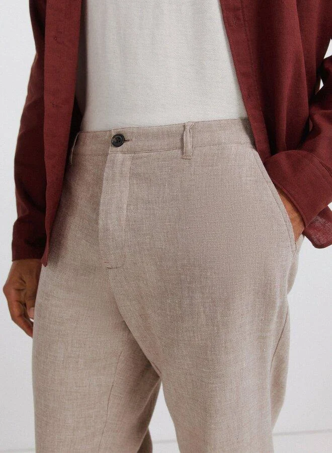 Springfield  Structured linen comfort slim fit trousers for Men | Best Price UAE