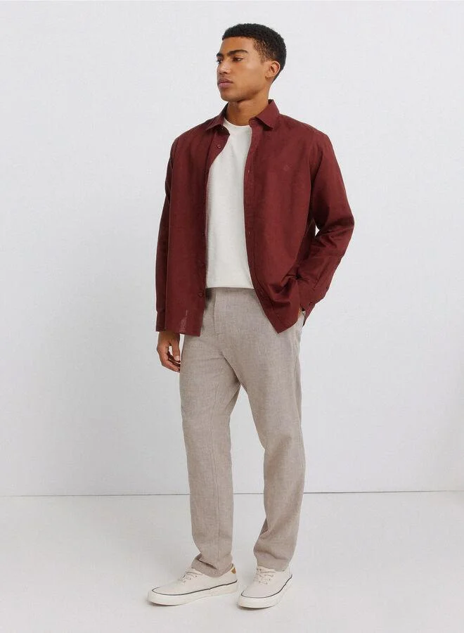 Structured linen comfort slim fit trousers
