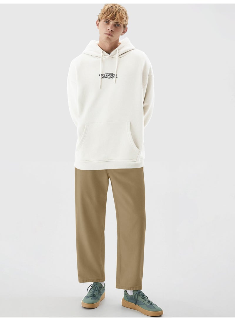 Maniac Mens Printed Hooded Neck Full Sleeve Cream Cotton Sweatshirt - Image 5