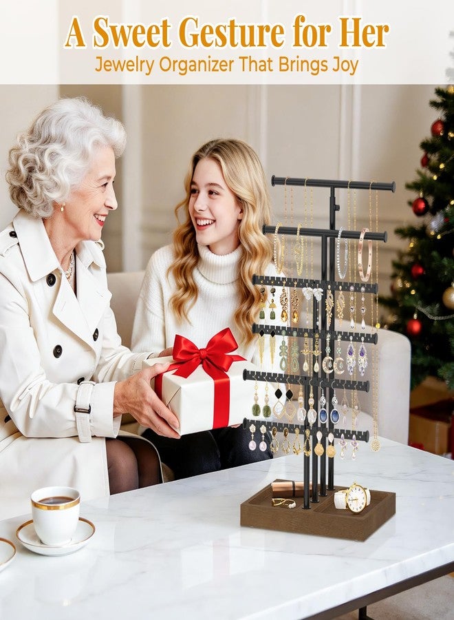 EsLuker.ly Necklace Earring Holder Organizer Display, Adjustable Jewelry Tree Stand with Stable Wooden Storage Base for Women Vendors, 6 Tier Large Bracelet Bangle Rack Tower, Stress-Free Mornings - Image 2