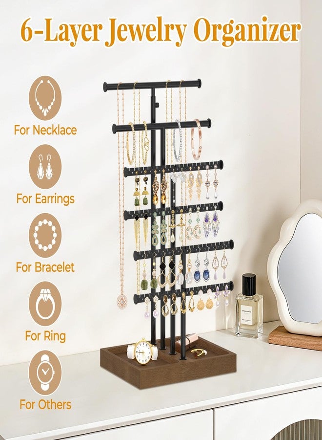 EsLuker.ly Necklace Earring Holder Organizer Display, Adjustable Jewelry Tree Stand with Stable Wooden Storage Base for Women Vendors, 6 Tier Large Bracelet Bangle Rack Tower, Stress-Free Mornings - Image 4
