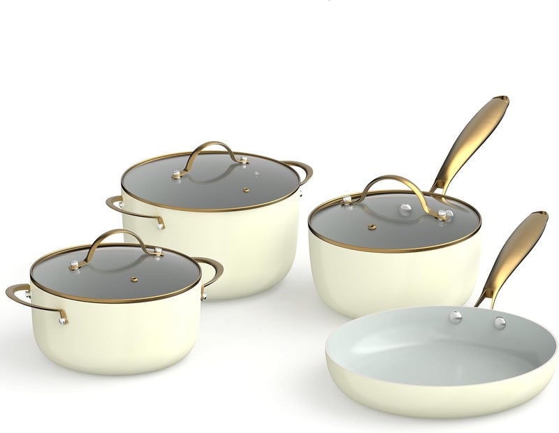 Berghoff Aura Nonstick Ceramic Cookware Set 7 Piece, Non-toxic, Stay-Cool Handles, PFAS & PFOA Free, Induction Base, Oven Safe, Sage/Soft Oliver Green - Image 1