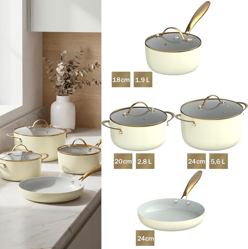 Berghoff Aura Nonstick Ceramic Cookware Set 7 Piece, Non-toxic, Stay-Cool Handles, PFAS & PFOA Free, Induction Base, Oven Safe, Sage/Soft Oliver Green - Image 2