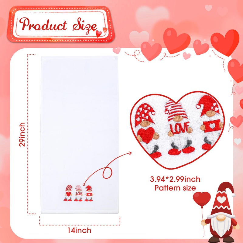NEWLIGHTURE Valentines Day Hand Towels 100% Cotton Embroidered Red Gnome Heart Decorative Bathroom Kitchen Dish Towels Set Gift Set of 2 14x29 inch - Image 3